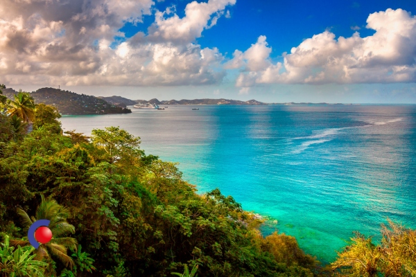 Overzicht op eiland in de Caribbean